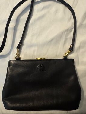 Vintage Anne Klein for Oroton Crossbody Leather Monogrammed Clutch